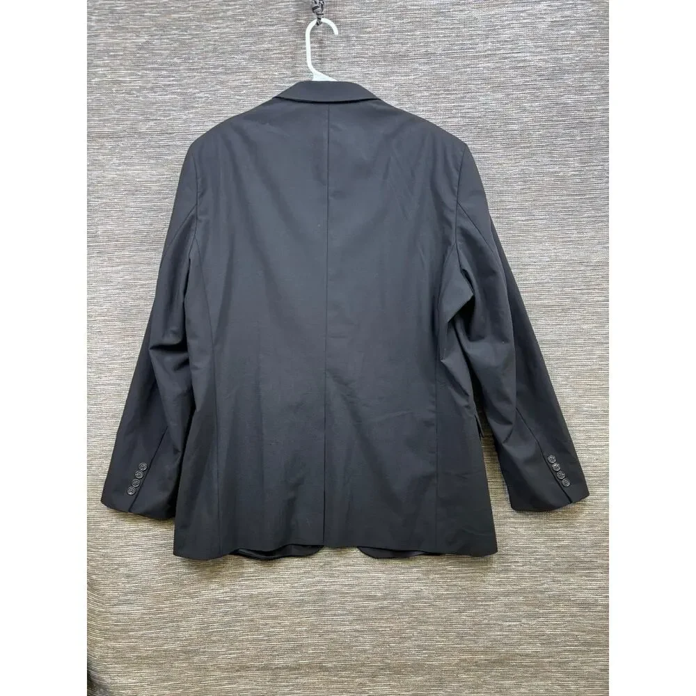 Lands' End Wool Blend Blazer Suit Coat Jacket Mens 44L Black Two Button Lined